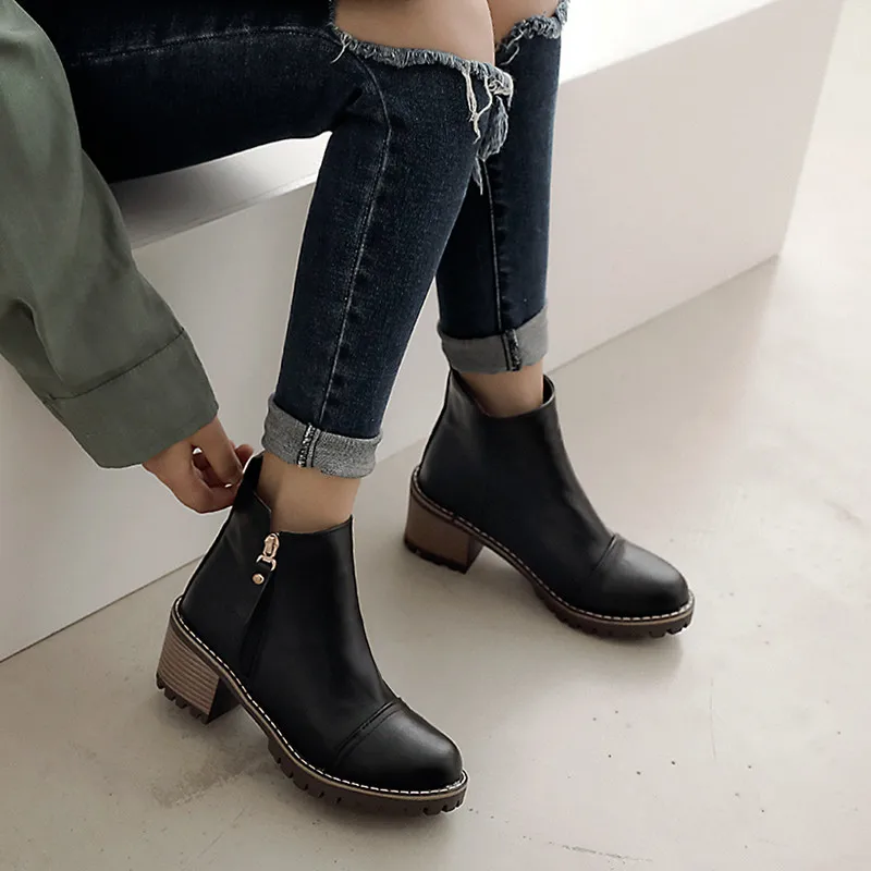 

MORAZORA 2020 new arrival women ankle boots round toe zip autumn winter boots simple comfortable square heels shoes female