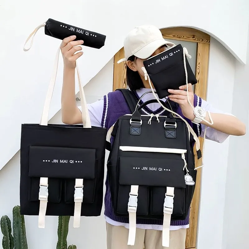 Модный женский холщовый рюкзак из 4 предметов, вместительные школьные ранцы для девочек-подростков, рюкзак
