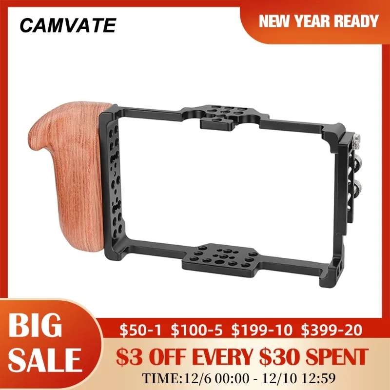 

CAMVATE Director's Monitor Cage Bracket With Wooden Left Handgrip & Shoe Mount Exclusively For FeelWorld FT6 FR6 5.5" Monitors