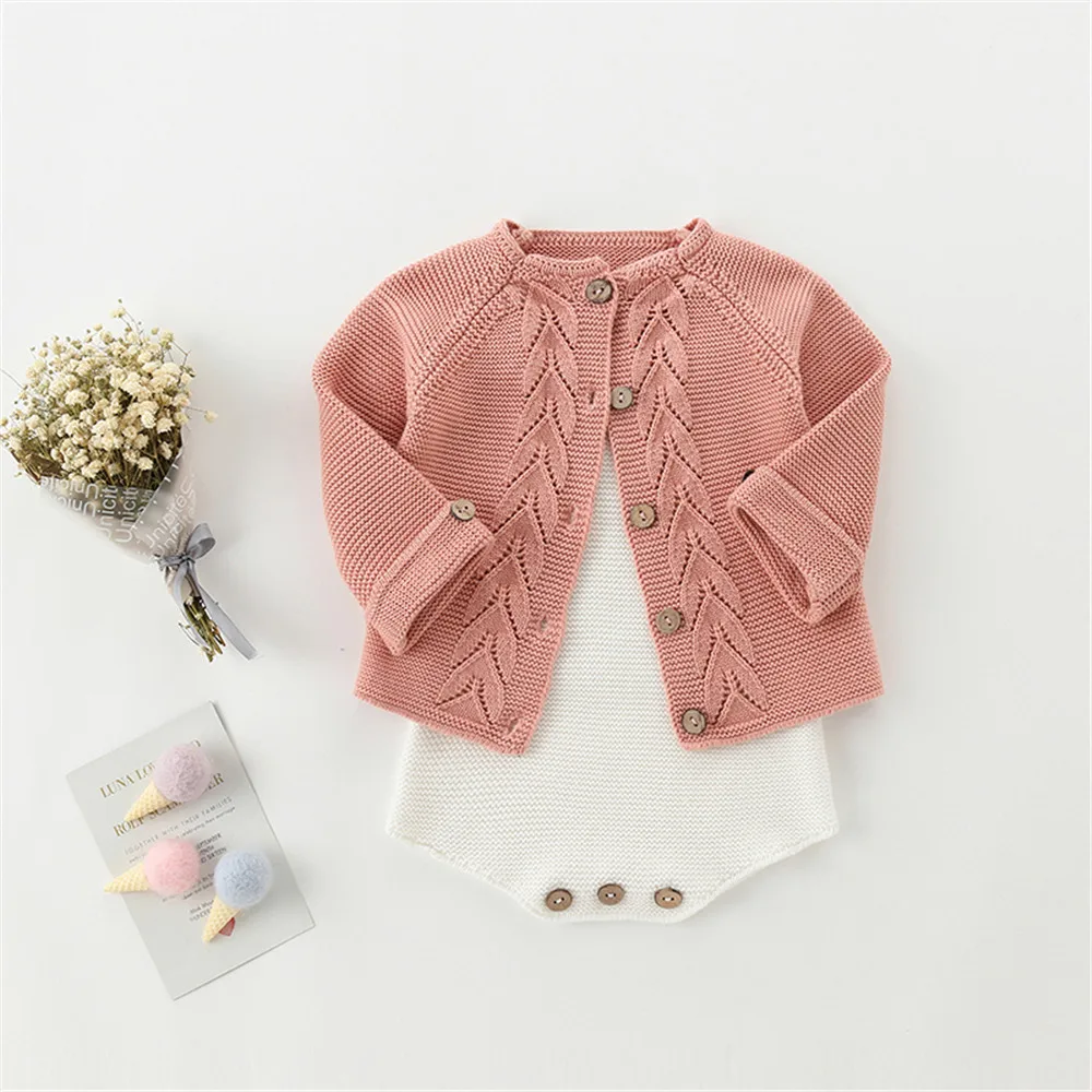 pink set 2 Г., Осенний вязаный свитер с 3D рисунком листьев Bebes, кардиган, Детский свитер для мальчиков и девочек детская одежда для новорожденных, комплект трикотажной одежды для детей - Цвет: pink set 2