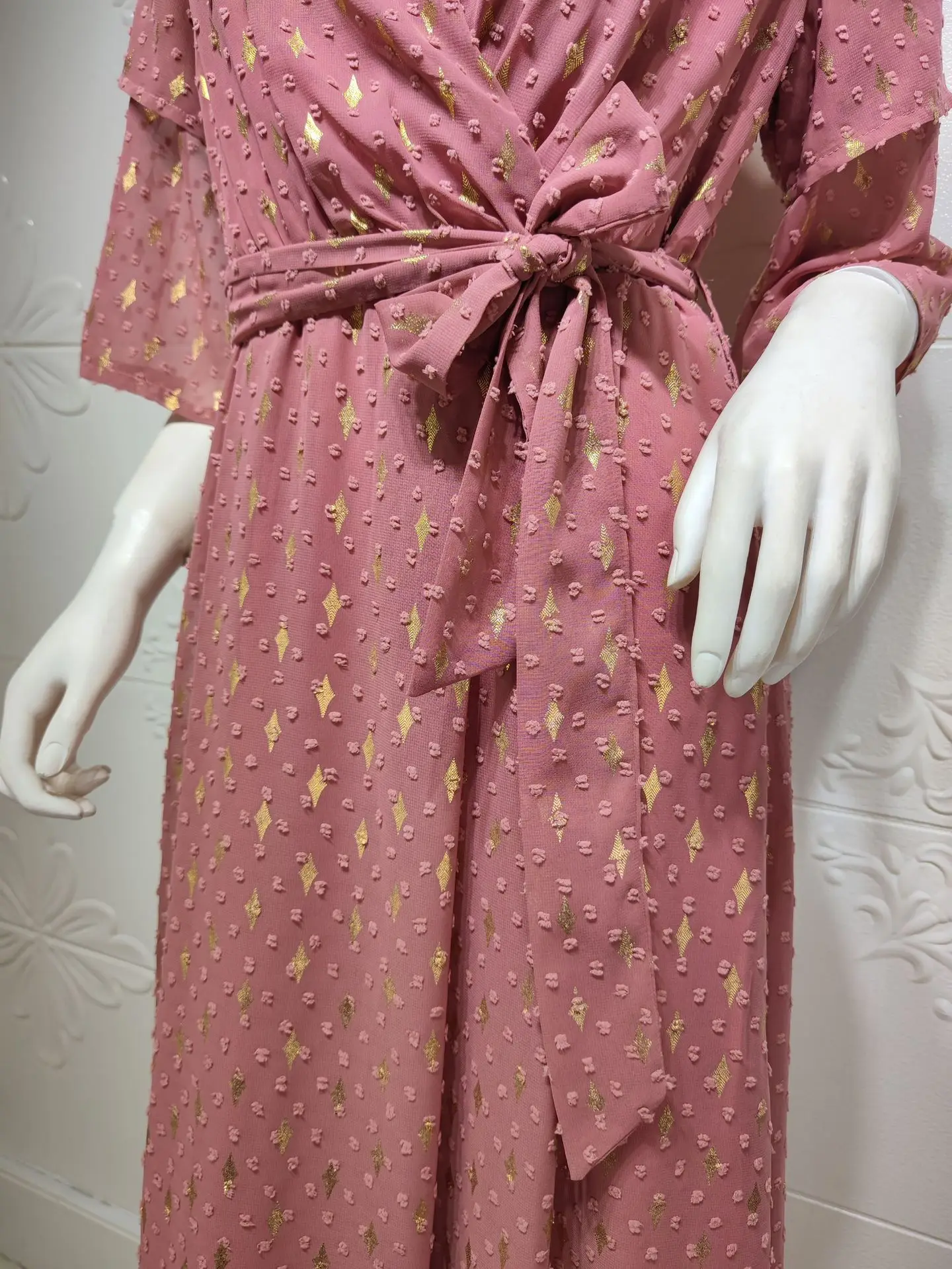 Dubai Jalabiya Dress Loose Long Braided Trim V Neck Women Muslim Arabic Ethnic Abaya Gown Oman Morocco Kaftan Party Evening Eid