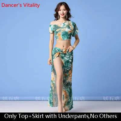 Top Skirt as Photo Женская одежда для танца живота, новая пряжа, Сексуальные Восточные Индийские танцы, топ, юбка, комплект, летняя одежда для начинающих, одежда для сцены - Цвет: Top Skirt as Photo