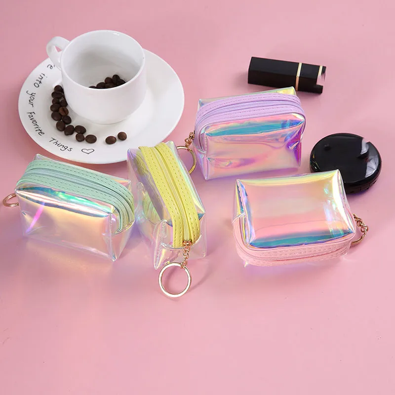 

Hot Sale Laser Transparent Travel Make up Bag Cosmetic Bag For Female Coin Purse Pouch Key Pocket Mini Wallet Bag Case
