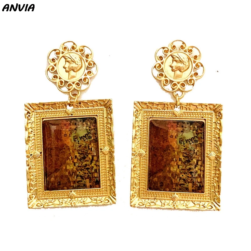 Барокко классические висячие серьги Густав Климт рисунок с поцелуем Висячие для