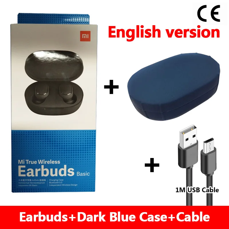 Xiaomi Redmi Airdots TWS Bluetooth наушники, стерео бас беспроводная гарнитура шумоподавления с микрофоном Handsfree наушники AI управление - Цвет: cable darkblue case