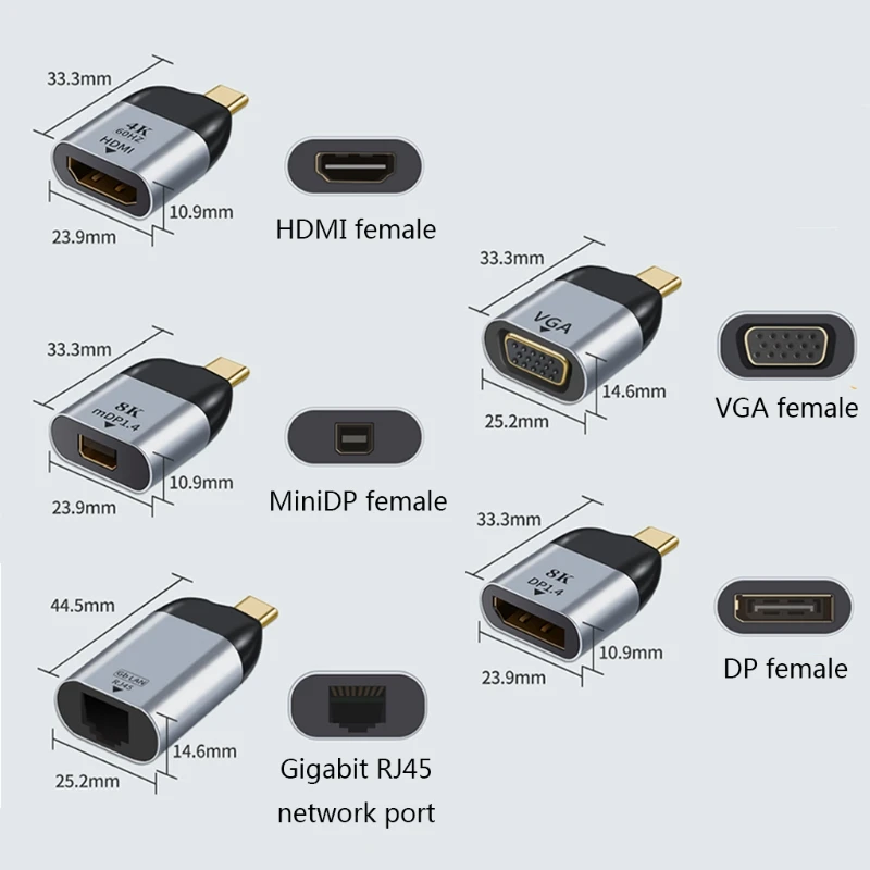 Переходник с Type-C папа на HDMI/Vga/DP/RJ45/mini DP -HD 4K 60 Гц для MacBook HDMI-совместимый адаптер USB-C