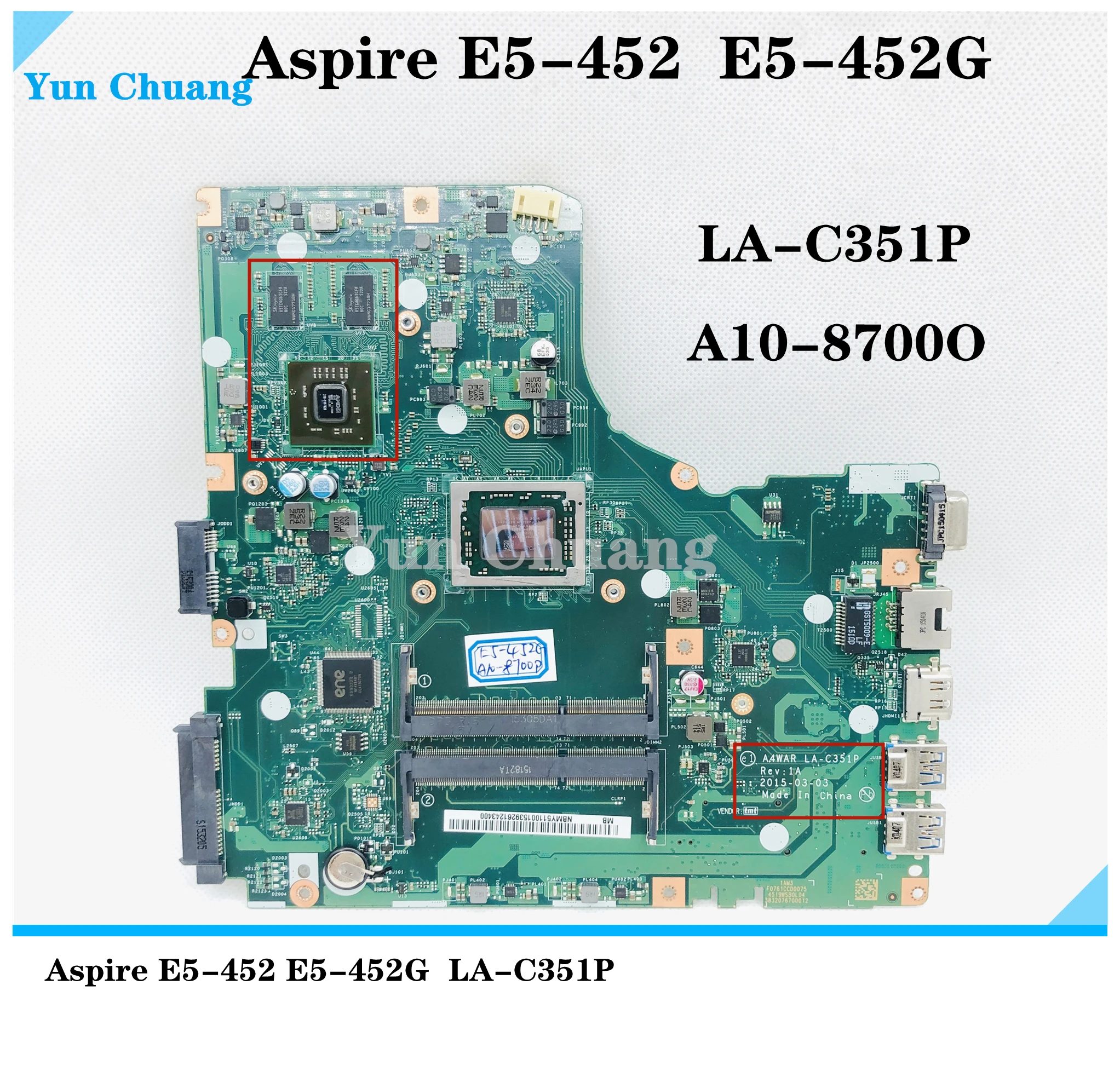 A4WAR LA-C351P REV: 1A NBMYC110015 E5-452G A10-8700P материнская плата для ноутбука Acer Aspire E5-452 100%