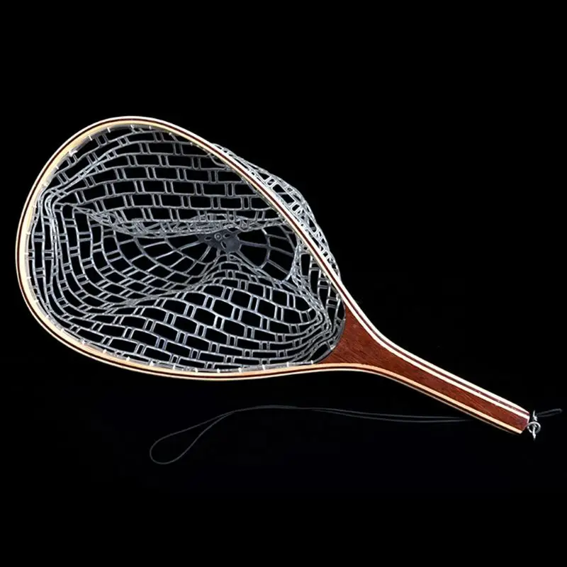 

Wooden Handle Fly Fishing Hand Weaving Net Nylon Rubber Fishing Gear Export W0YB
