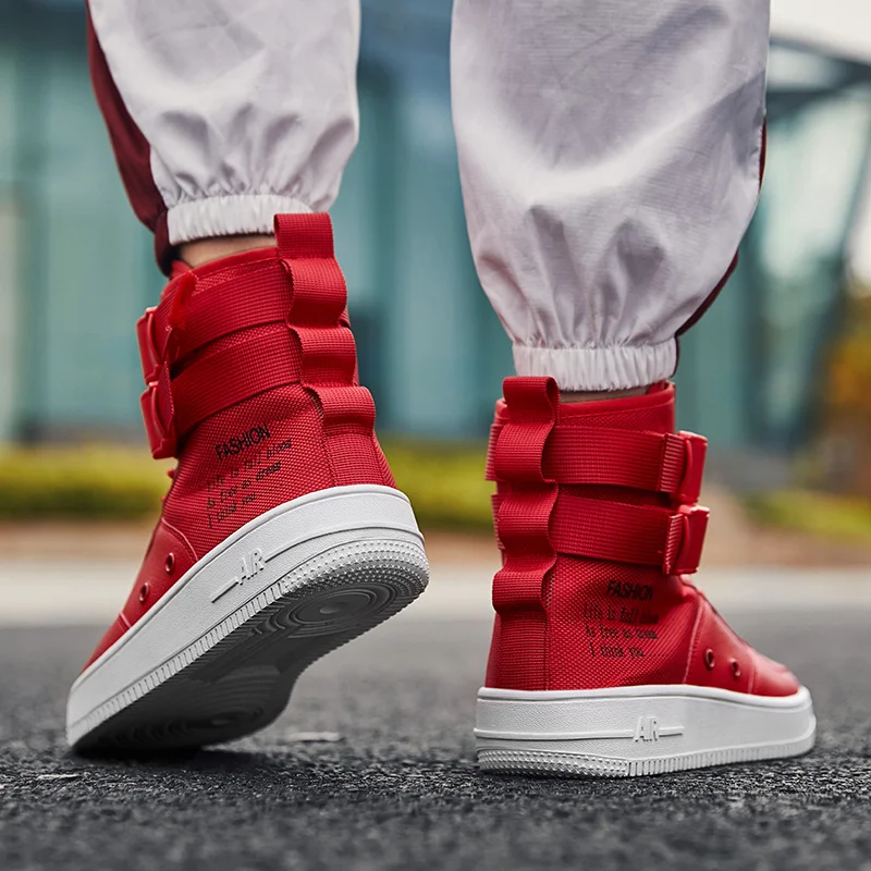 Повседневная мужская обувь; сезон осень; коллекция года; Мужская обувь; цвет белый, красный; кроссовки; армейские ботинки; обувь на плоской подошве со шнуровкой; дышащая модная мужская обувь в стиле хип-хоп