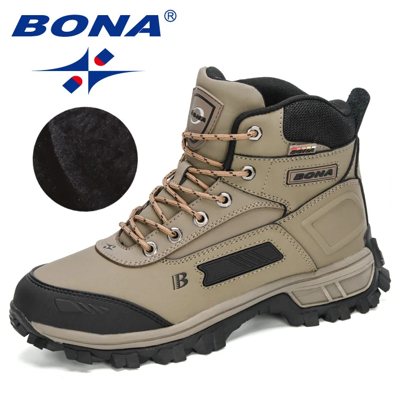 BONA 2020 New Arrival Pro-Mountain Ankle Hiking Boots Men Outdoor Sports Plush Warm High Top Walking Training Footwear Masculino