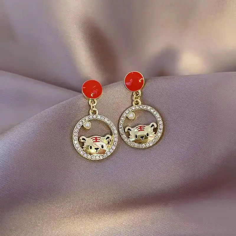 

Hernasion Red Tiger Cute Tiger Year Zodiacal Earrings 2022 Trend Earrings for Women Jewelry Accessories