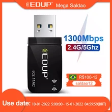 EDUP 300M-1300Mbps Mini USB3.0อะแดปเตอร์ Wifi การ์ดเครือข่ายแบบ Dual Band 5G/2.4GHz ไร้สายอะแดปเตอร์ AC USB สำหรับ PC เดสก์ท็อปแล็ป...