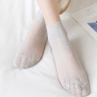 1 pair women non slip invisible socks summer color elasticity socks socks with lace cotton ankle mesh female boat high w1g7