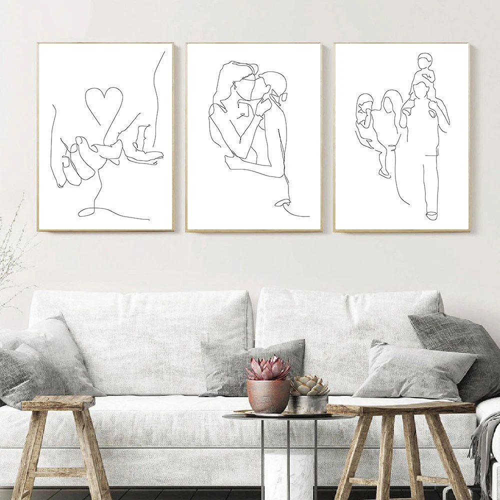 Романтический Теплые Семейные плакаты с абстрактными линиями любовник Поцелуй