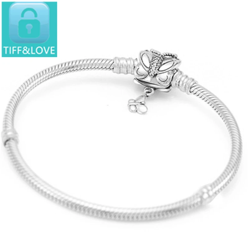 

100% 925 Sterling Silver Bracelet for women.Moments Silver with Decorative Butterfly Clasp Original Classic LOGO Jewelry gift