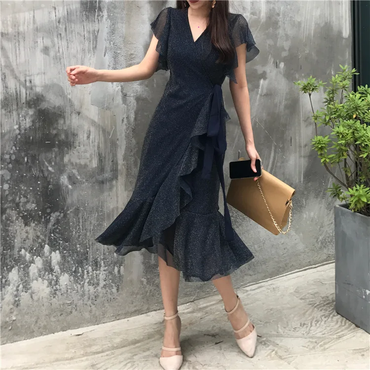 Женское летнее платье с оборками и русалкой элегантное винтажное вечернее