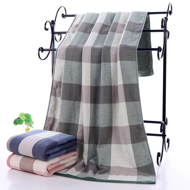 

1Pc Bath towel Cotton Large Towel 70*140cm Breathable Soft Water Absorbent For Adults Lattice/Stripe AB side Pool Towel