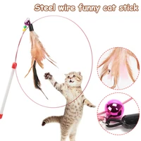 funny cat toy cat feather toy 90cm long elastic cat teaser wand with bell natural chicken feather pendant with beads for kitten