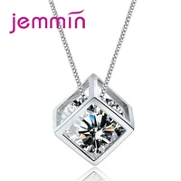 hot sell geometric 925 sterling silver squre figure pendant necklace with clear crystal rhineshone inside for female