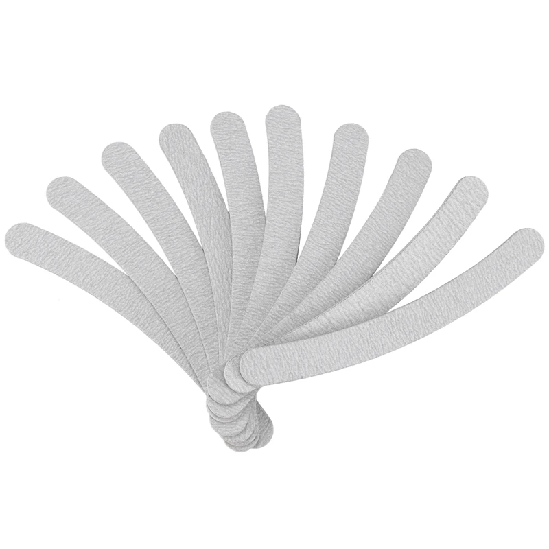 

10 X серых пилочек для ногтей, шлифовка 100/180, изогнутый банан для ногтевого дизайна, Типсы для маникюра