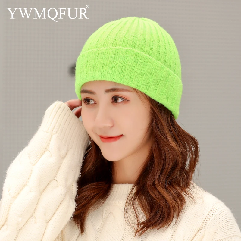 Осенне-зимняя шерстяная Вязанная женская шапка Skullies карамельного цвета теплые