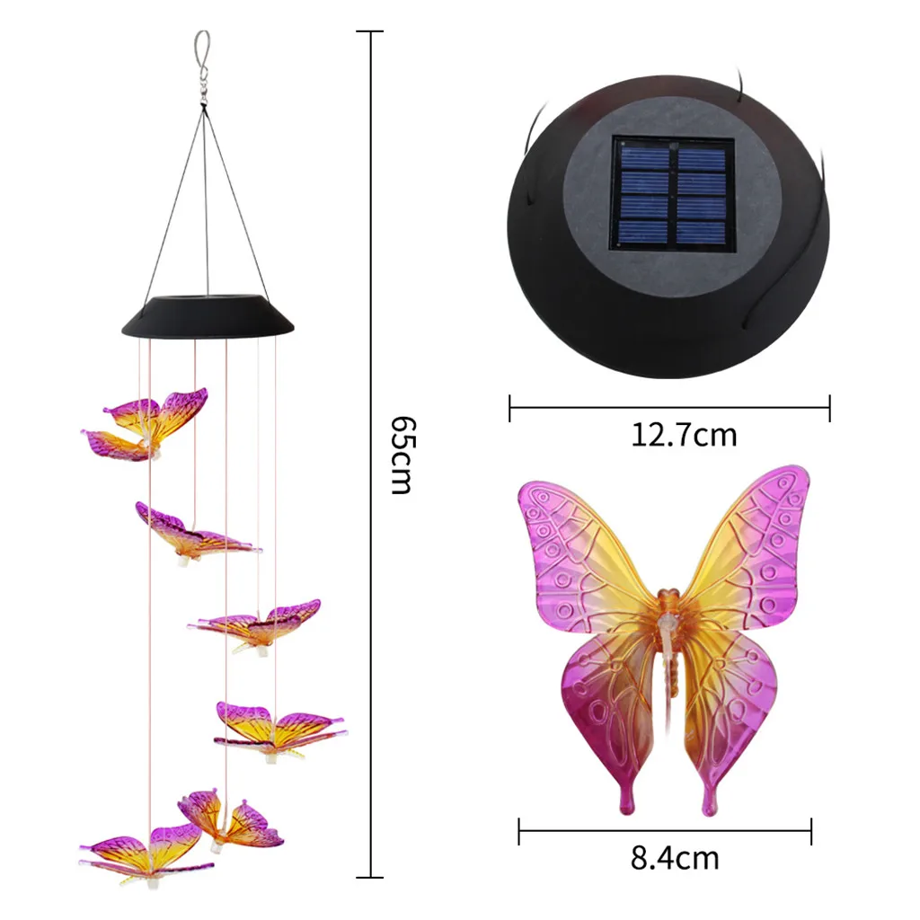 

Solar Powered Wind Chime Light happy new year LED Garden Hanging Spinner Lamp Color Changing string lights outdoor#s