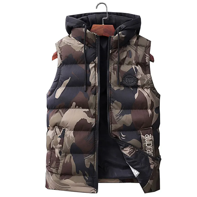 Повседневный мужской жилет куртка осень зима без рукавов черный камуфляж плюс