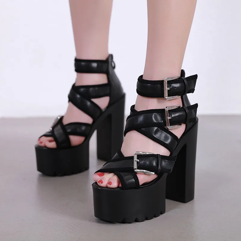 

6 Inches High heels Coarse heel Platform stripper heels Models Party Nightclub Stage Show Sexy Mature Fashion Metal buckle New