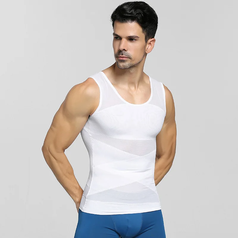 

Men Body Shaper Chest Slimming Vest Boobs Binder Corset Tank Black White Mesh Male Belly Abdomen Posture Corrector Underwear