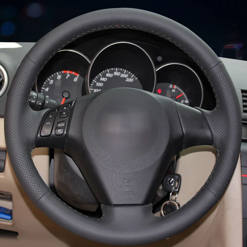 Черная искусственная кожа Чехол рулевого колеса автомобиля для Mazda 3 5 6 2003 2004 2005 2006