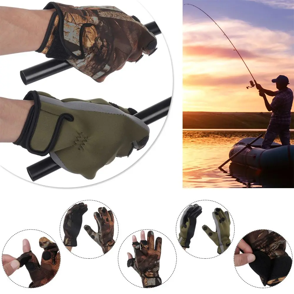 

Comfortable Keep Warming Sports Riding Anti-Slip 3 Finger Cut Camping Hiking Climbing Fishing Gloves