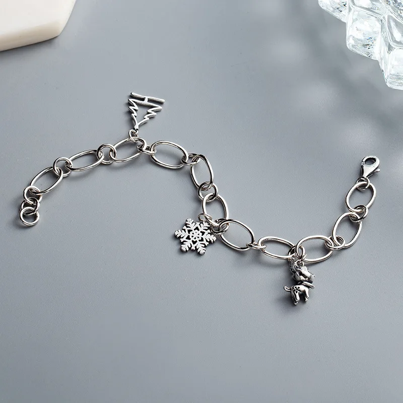 Flyleaf Лось Снежинка Рождественская елка реальные 925 Стерлинговое Серебро Браслеты