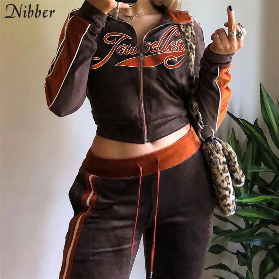 

2 Two Pieces Sets For Women Striped Stitching Comfortable Activitywear Suits Nibber Autumn Leisure SportsLetter Tops Coat Pants