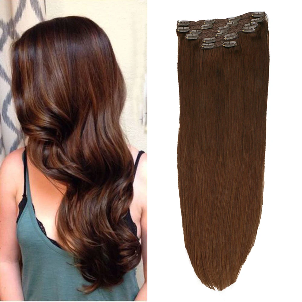 

Toysww 6Pcs/Set Clip in Hair Extensions Human Hair Remy Hair Medium Brown Color #4 No Tangle Brazilian Hair 100g 120g