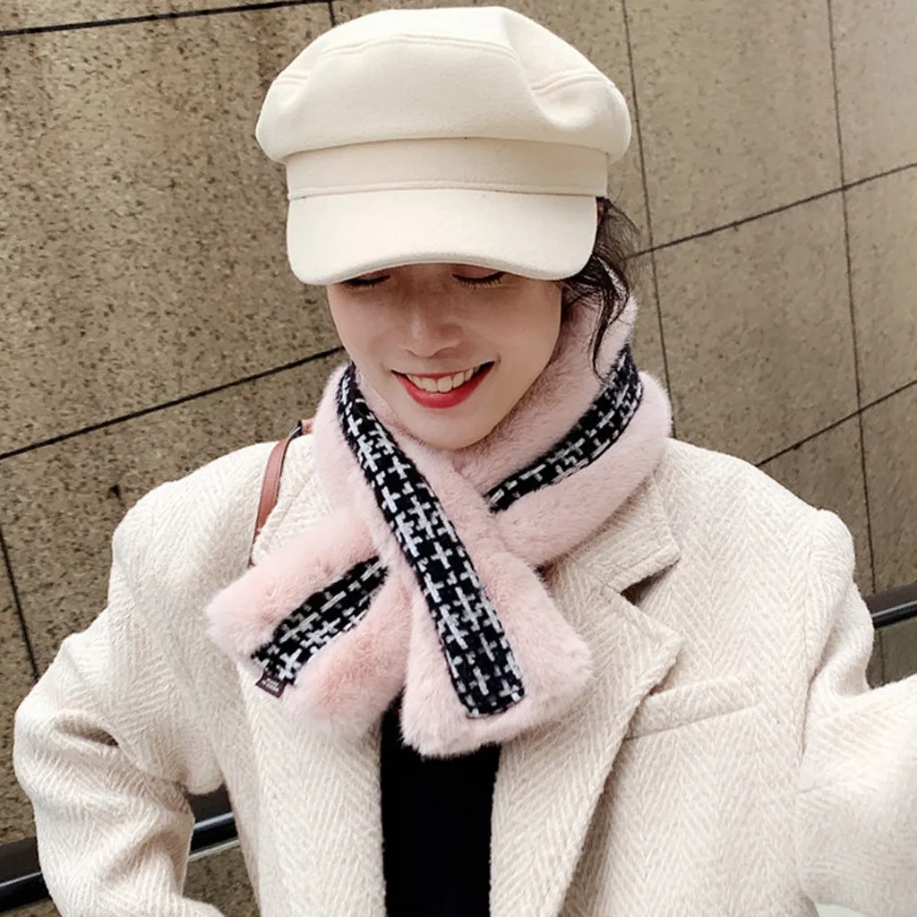 Простые шарфы с мехом на шее чистый шейный рукав верхняя одежда шарф теплый