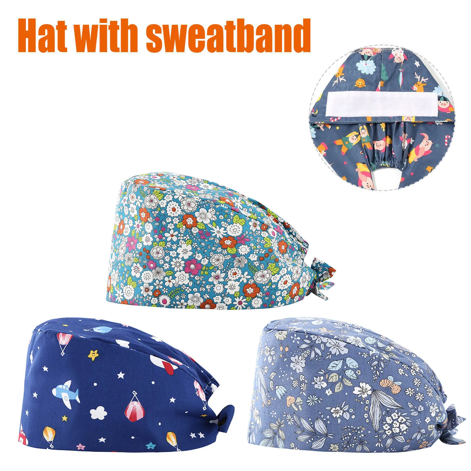 

Women Men Nurse Hats Flowers Printing Dentist Clinic Pet Shop Work Hat Beauty Salon Lab Nursing Hat Beauty Salon Scrub Caps A50