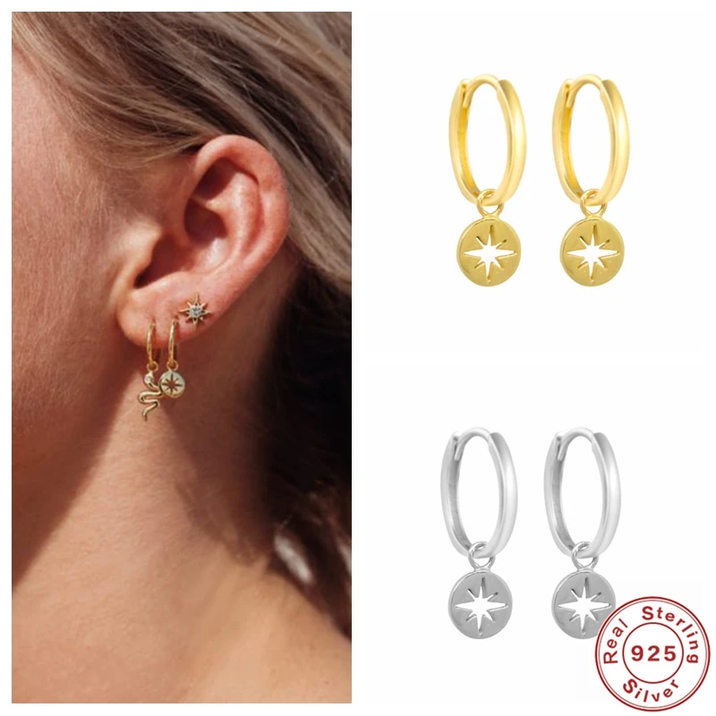 

Aide Fashion 925 Sterling Silver Star Hoop Earring Stackable Minimalist Bohemia Jewelry for Women Earrings Party Gift Pendientes
