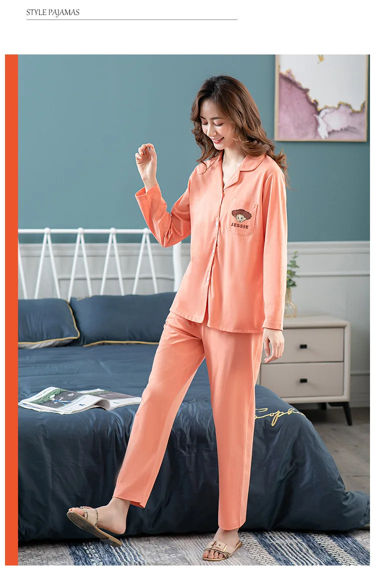 Spring Autumn New Pajamas Women's Solid Color Long Sleeve Nightgown & Sleepstirts Suit Lapel Home Wear Sleepwear Full Length
