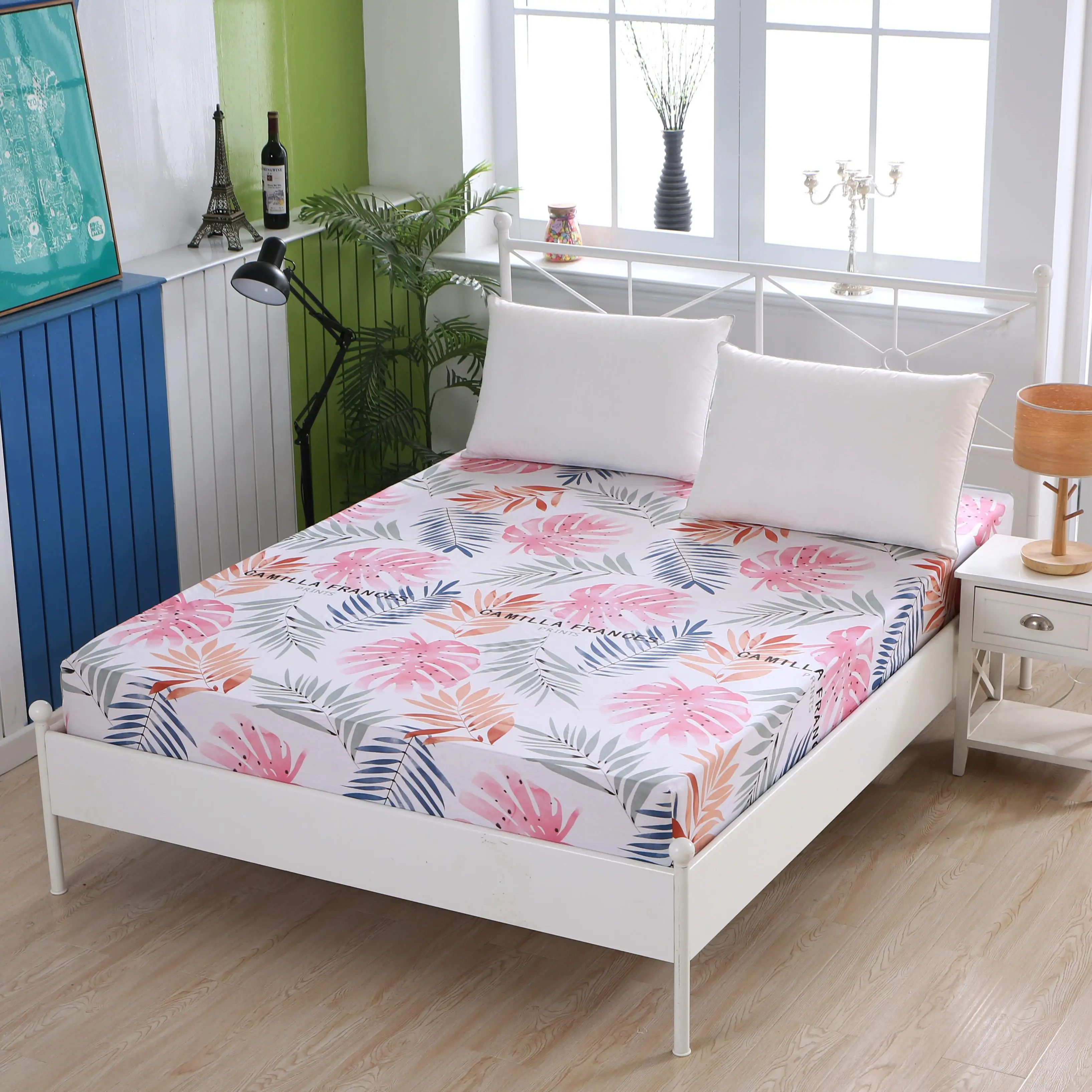 

30 1pc 100% Cotton Printing Cartoon Plant Plaid Fitted Sheet Mattress Cover Four Corners With Elastic Band Bed Sheet