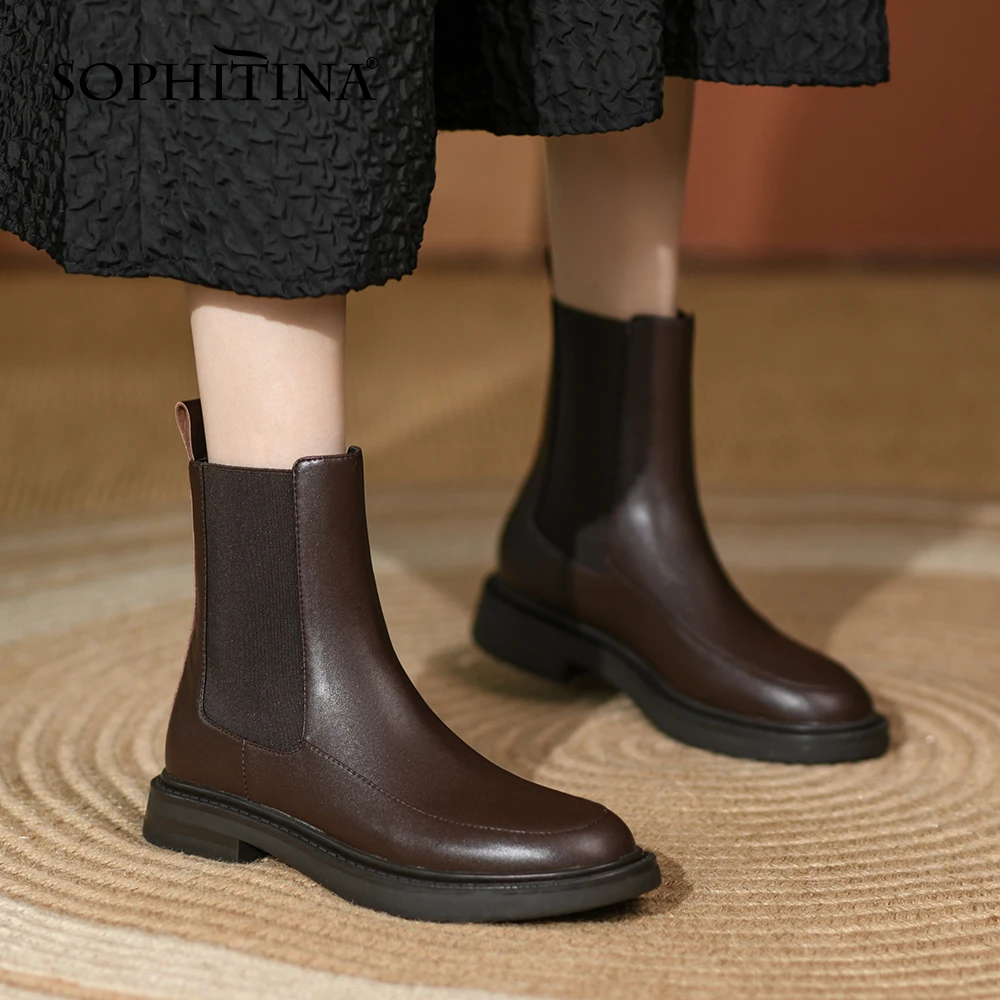 

Женские ботинки челси SOPHITINA, Удобные однотонные ботинки без застежек, круглый носок, плоская подошва, Нескользящие, HO624, весна/осень