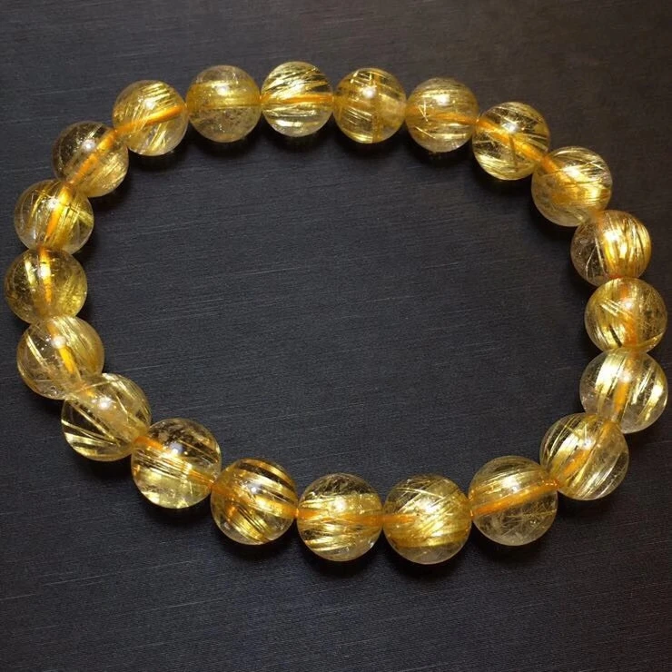 

8.8mm Natural Gold Rutilated Titanium Quartz Bracelet Brazil Woman Man Wealthy Stone Clear Round Beads Crystal Charms AAAAAA