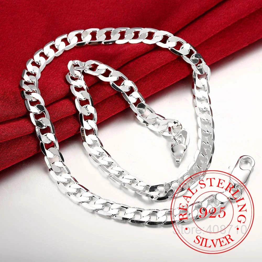 

High-quality Men's Jewelry 925 Sterling Silver 8mm Sideways Chains Necklace Choker for Women Men Male Jewerly 16-24inch Chain