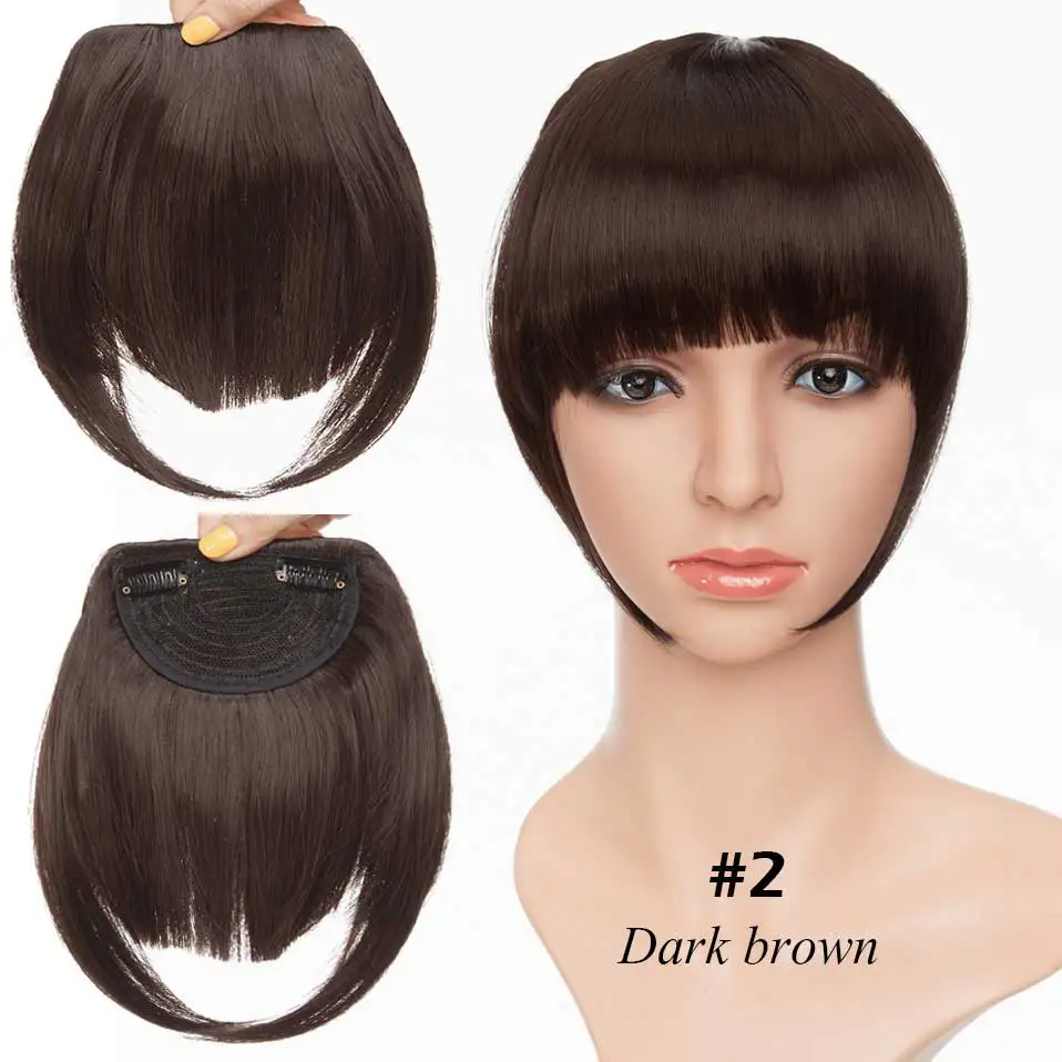 dark brown SNOILITE короткие передние тупые челки Клип короткая челка волосы для наращивания прямые синтетические настоящие натуральные накладные волосы - Цвет: dark brown