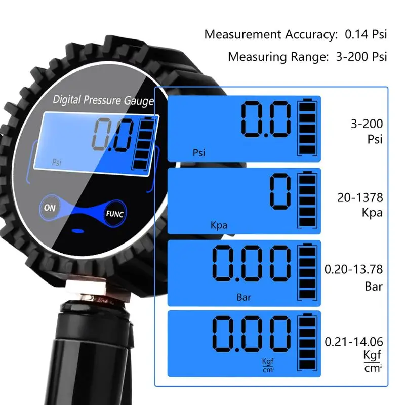 

Digital Tire Inflator Pressure Gauge 200PSI LCD Display Air Compressor Pump Quick Connect For Car Motorcycle