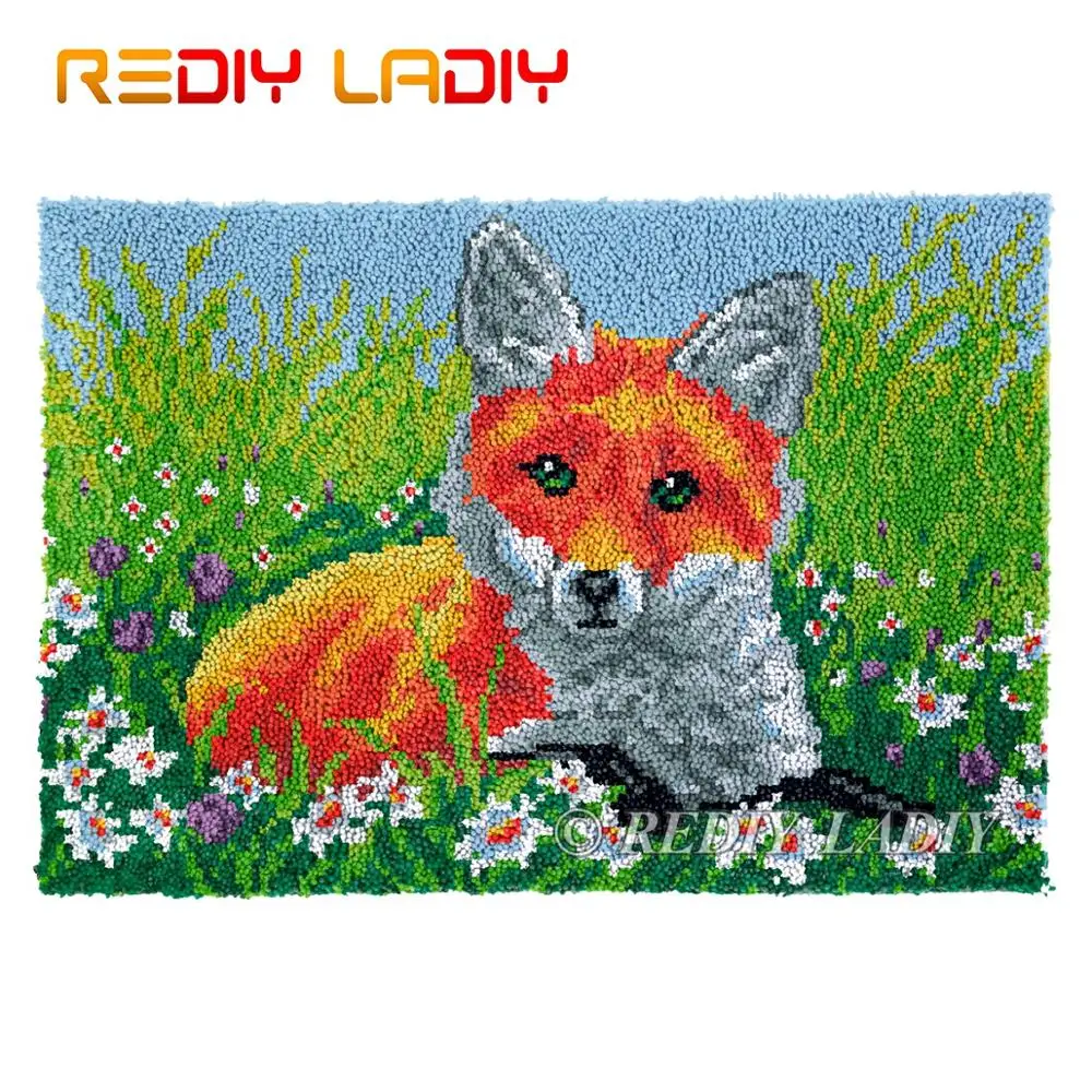 

Latch Hook Rug Red Fox in Flowers Chunky Yarn Tapestry Kits Crochet Cushion Mat DIY Carpet Rug Needlework Hobby & Crafts 85*58cm