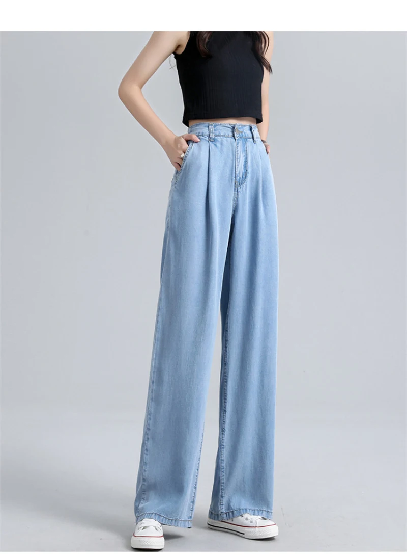 

RANMO Women High Waist Jeans Casual Wide Leg Pants Korean Fashion Blue Vintage Jeans Spring Female Harajuku Loose Trousers Jeans