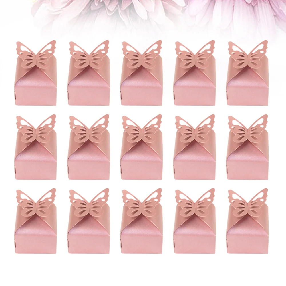 

50pcs Creative Wedding Candy Box Hollow Design Box Gift Box Party Favor for Wedding Anniversary Birthday (Pink)