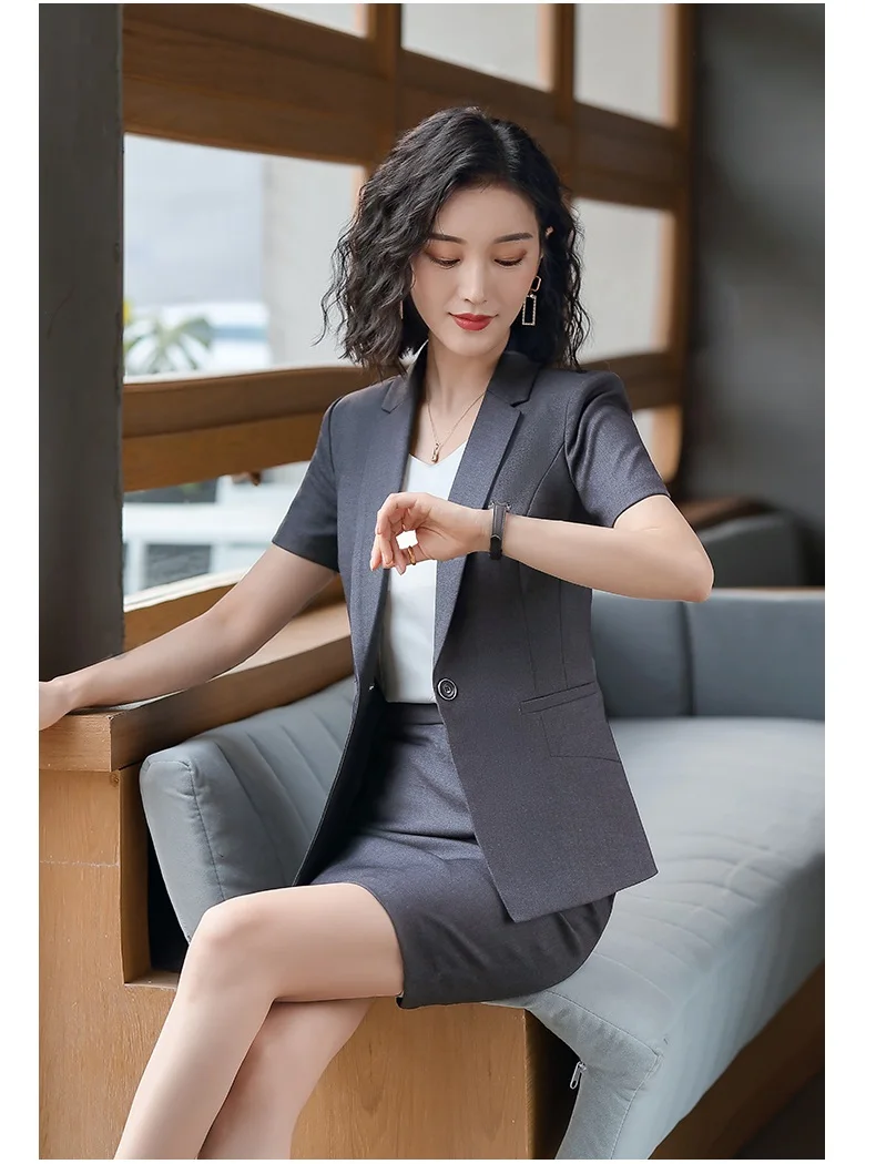 Женский элегантный формальный офисный костюм летний черный блейзер женские