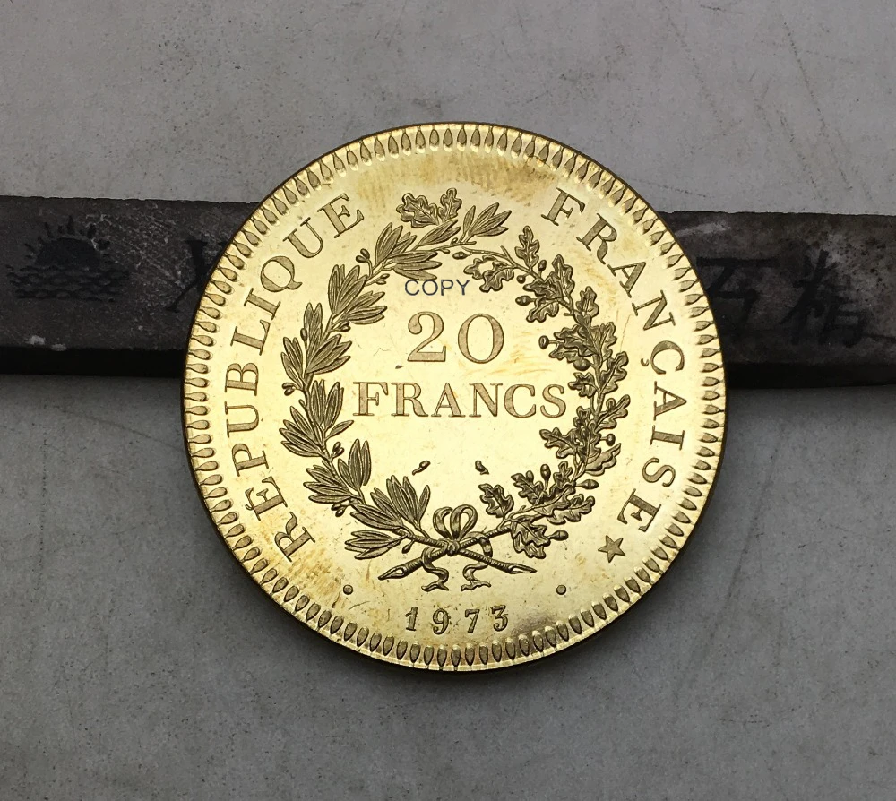 Французская реестра франчеса, 1973 20 франков, либертетский эгалит, золотая монета из латуни, металлическая копия монеты с гладким краем