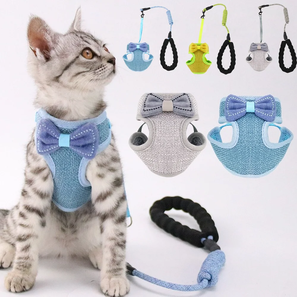 

Adjustable Bow Cat Harness Collar Pet Leashes Chest Harness Bowknot Cats Vest Puppy Small Dog Walk Chest Strap Vest Cat Collars